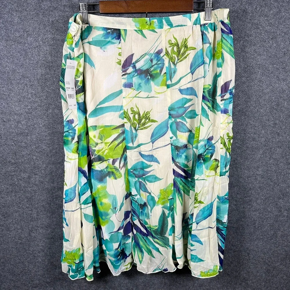 Notations Womens XL‎ Floral Chiffon Midi Skirt Teal Green Marez MYRK0358 NWT